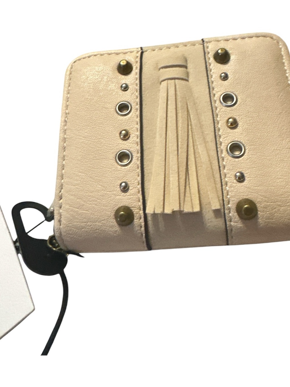 NWT Jessica Simpson Beige Tassel Zip Wallet with Stud Accents zip pocket bi fold